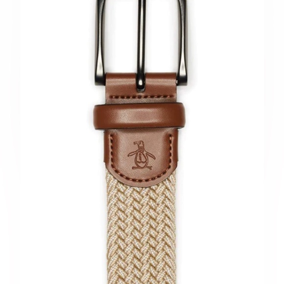 PENGUIN Men's Braided Golf Stretch Belt Tan with Leather Buckle Tab Size 34 36 - Picture 2 of 9